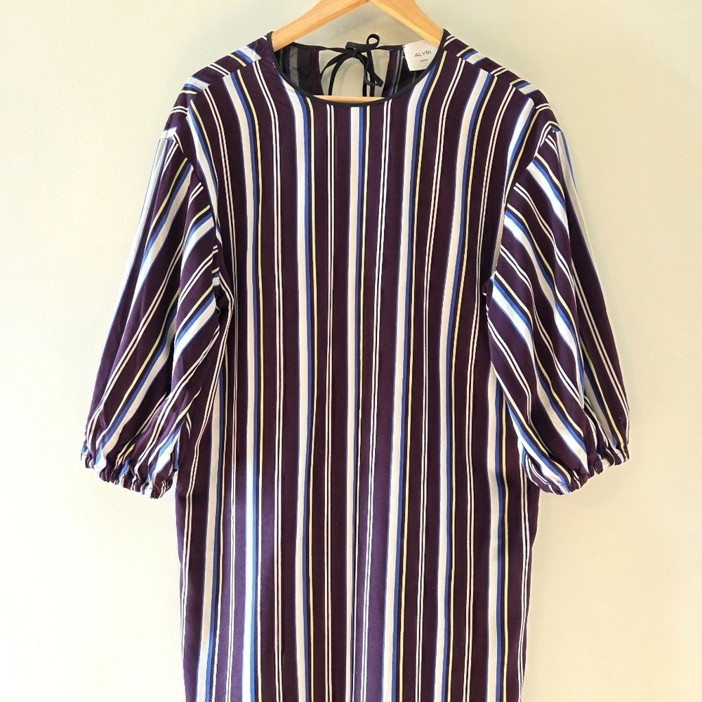 Alysi Creme Bohemian Casual Striped Midi Women's Dress Size 8 - Picture 4 of 15